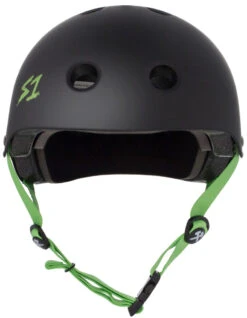 S1 Lifer Helmet - Black Matte W/ Bright Green Straps -SafeGuard Helmets Shop Lifer BlackMatteGreenStrap Front 99781.1682465392 2