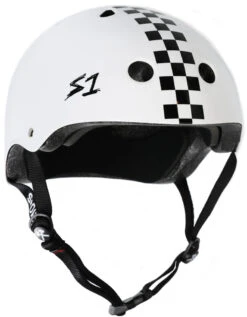 S1 Mega Lifer Helmet - WHITE GLOSS W/ CHECKERS