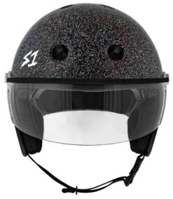 S1 Retro Lifer E-Helmet - Black Gloss Glitter 25 S1 Retro Lifer E-Helmet - Black Gloss Glitter -SafeGuard Helmets Shop S1 Retro Lifer E Helmet Black Glitter Front Clear Visor Cropped 72528.1685153007 1